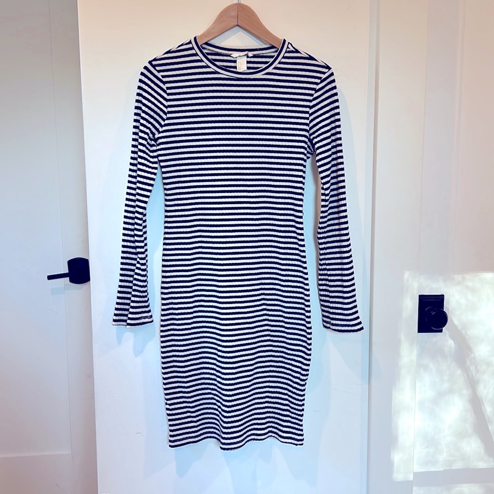 Black and White stripe H&M dress with Mock Neck